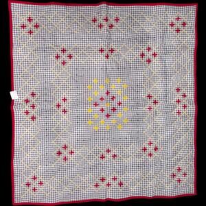 Vintage Hand Stitched Chicken Scratch Pink Gingham Embroidery Baby Quilt Blanket